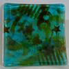 "Number 8 Dish"  -Graffiti Series -2012
Fused Translucent Teal w/Glass Powders.
6" x 6" 
-In Private Collection
